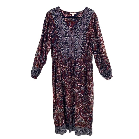 Knox Rose Dresses & Skirts - Knox Rose Dress Long Sleeve Sz‎ XL Paisley Print Midi Boho Bohemian Peasant